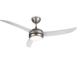 Klarstein El Paso plafondventilator - 2-in-1: ventilator & plafondlamp, diameter: 52" (132 cm), 3 bladen, luchtstroom: 10,344 m³/h, 3 snelheidsstanden, zilver