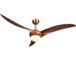 Klarstein Monteverde plafondventilator, 2-in-1: ventilator & plafondlamp, diameter: 52" (132 cm ), 3 kunststof bladen, luchtstroom: 8,376 m³/h, plafondlamp, timer, donker hout-look