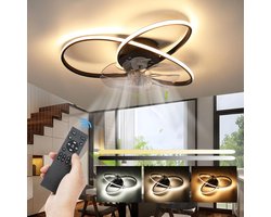Krullen Ventilator Plafondlamp - Ø 50 cm - Zwart - Dimbaar - 6 Standen - Ventilator - Timer - Keuken Lamp - Woonkamer Lamp - Moderne Lamp - 60 W