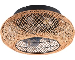 LED Plafondlamp met Ventilator - Plafondventilator - Trion Lari - E27 fitting - Afstandsbediening - Rond - Bruin - Papier