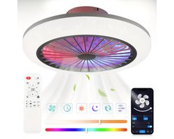 LED RGB Ventilator Lamp - Smart Lamp - Plafondventilator - RGB - 12 Kleuren - Dimbaar - 45 cm - 6 Standen - Plafondventilator - Woonkamerlamp - Moderne Lamp