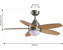 Lindby - Plafondventilatoren met verlichting - 1licht - Ijzer, acryl, multiplex - H: 53.5 cm - wit, licht hout - Inclusief lichtbron