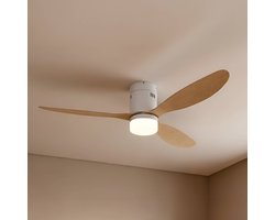 Lucande - Plafondventilatoren met verlichting - CCT - 1licht - IJzer, acryl, ABS - H: 29 cm - wit, hout - Inclusief lichtbron