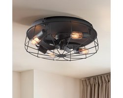 LumenXL - Industriële plafondventilator Fistik - Zwart - Zomer- en winterfunctie - E27 fitting