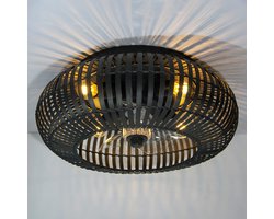 LumenXL - Plafondventilator Paco - Zomer/winter functie - Zwart - Bamboe - E27 - Ø50 cm