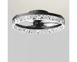 Luxe Plafondventilator - Plafondlampen - Plafondlamp met ventilator - Kroonluchter - Chandelier - Traploos dimbaar - 6 snelhedenDesign - Stijlvol - Woonkamer - Slaapkamer - Keuken - Zwart - 50 cm Diameter