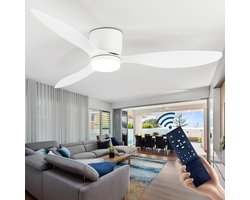 LuxiLamps - 3 Blad Plafondventilator - Moderne LED Ventilator Lamp - 6 Snelheden - Bedienbaar Met Afstandsbediening - 105 cm - Wit - Woonkamerlamp