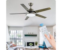 LuxiLamps - 5 Blad Plafondventilator - Moderne LED Ventilator - 6 Snelheden - Bedienbaar Met Afstandsbediening - 132 cm - Grijs