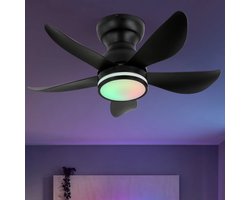 LuxiLamps - 5 Blad RGB Plafondventilator - Moderne LED Ventilator - 6 Snelheden - Bedienbaar Met Afstandsbediening & APP - 72 cm - Zwart