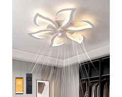 LuxiLamps - 6 Lotus Ventilator Lamp - Plafondventilator - Smart Lamp - Wit - Met Dimmer - 6 Standen Ventilator - Keuken Lamp - Woonkamerlamp - Moderne lamp