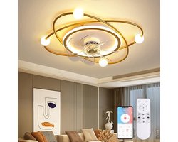 LuxiLamps - Krullen Ventilator Plafondlamp - Plafondventilator 50 cm - Goud - Smart Lamp - Met Dimmer - 6 Standen Ventilator - Keuken Lamp - Woonkamerlamp - Moderne Lamp - Slaapkamer Lamp Ventilator