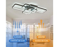 Moderne LED Plafondlamp met Ventilator - Dimbare Zwarte Zomer- en Winterstand - 103cm