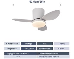 Moderne LED-plafondventilator met verlichting, geschikt voor plafonds, energiebesparende verlichting, geschikt voor slaapkamers en woningen - minimalistische plafondventilator met verlichting, geschikt voor eetkamers en ander thuisgebruik.