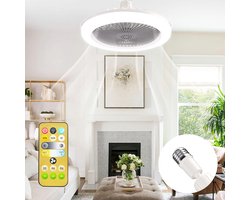 MUPOO Plafondventilator met verlichting - LED Dimbaar - 3 Lichtkleuren - Met Afstandsbediening - 3 Snelheden - Zomer/Winter functie - E27 Fitting - Mini Ø25 cm voor Garage Gereedschapsruimte Opslagkamer (Grijs)
