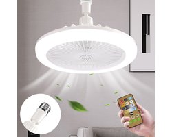 MUPOO Plafondventilator met verlichting - LED Dimbaar - 3 Lichtkleuren - Met Afstandsbediening - 3 Snelheden - Zomer/Winter functie - E27 Fitting - Mini Ø25 cm voor Garage Gereedschapsruimte Opslagkamer (Wit)