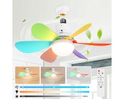 MUPOO Plafondventilator met verlichting met Afstandsbediening - Ø52 cm - Dimbaar - 3 CCT Lichtkleuren - 3 Snelheden - Timer - Geheugenfunctie - E27 Fitting - Compact - Slaapkamer Keuken Woonkamer Garage (Multicolor)