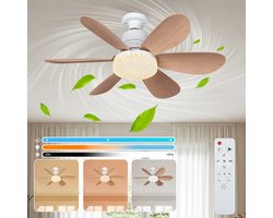 MUPOO Plafondventilator met verlichting Ø52 cm - E27 Fitting - 3 Snelheden - LED Traploos Dimbaar - 3 Lichtkleuren 3000K-6500K - Met Afstandsbediening - Slaapmodus - Geheugenfunctie - Compact - Slaapkamer Keuken Garage
