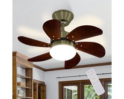 NETTLIFE Plafondventilator Met Verlichting - E27 - messing - 6 Bladen Ventilator - met Afstandsbediening - 75cm - Timing Plafondlamp - Voor Woonkamer | Slaapkamer | Keuken | Eetkamer
