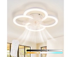NETTLIFE Plafondventilator met Verlichting - LED 40W - wit - Dimdaar 3000-6500K - woonkamerlamp met afstandsbediening - 6 standen - Timer - Stil - voor jeugdkamer | kantoor | kinderkamer