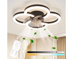 NETTLIFE Plafondventilator met Verlichting - LED 40W - zwart - Dimdaar 3000-6500K - woonkamerlamp met afstandsbediening - 6 standen - Timer - Stil - voor jeugdkamer | kantoor | kinderkamer