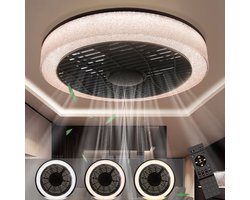 NETTLIFE Plafondventilator met verlichting - zwart - metaal en kristal - Moderne - CCT dimbaar - 39.5CM - Ventilator met Afstandsbediening - LED 40W - Timing Woonkamerlamp - Slaapkamer Woonkamer Keuken Eetkamer