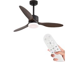 Nivard Plafondventilator - Met Verlichting - Plafond Ventilator - Met Lamp - Plafonniere Met Ventilator - Met Licht - Donker Hout - 132cm