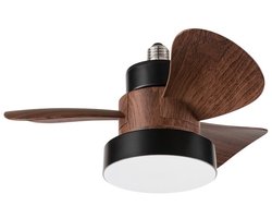 Perenz Notenhouten plafondventilator met 15W LED-licht en ABS-bladen, 3 snelheden, stil, met afstandsbediening, E27 aansluiting - Diameter 36cm