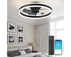 Plafond Ventilator Lamp - 51 CM - Smart Lamp - 6 Standen - 2 ledstrokes - Dimbaar - Zwart - Kroonluchter Ventilator - Chandelier Fan - Woonkamer Lamp - Ventilator Lampen - Slaapkamer lamp - Eetkamerlamp