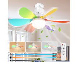 Plafondlampen met Ventilator - 3 kleurtemperatuurverlichting - Doorsnede 52 cm Ventilator Lamp met Afstandsbediening - 40W Plafondventilator met Dimbare LED Lamp - 1/2/4 uur Tmerfunctie - Beschikbaar in Voor Slaapkamer, Woonkamer, Garage enz(Kleur)