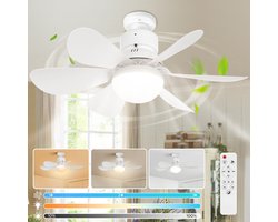 Plafondlampen met Ventilator - 3 kleurtemperatuurverlichting - Doorsnede 52 cm Ventilator Lamp met Afstandsbediening - 40W Plafondventilator met Dimbare LED Lamp - 1/2/4 uur Tmerfunctie - Beschikbaar in Voor Slaapkamer, Woonkamer, Garage enz(Wit)