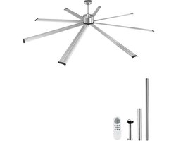 Plafondventilator 244 Cm - 8 Aluminium Bladen - 6 Snelheden - Krachtige Luchtstroom - Geschikt voor Hoge Plafonds In Woonkamers