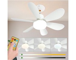 Plafondventilator 40W Ø 52 cm - met Verlichting en Afstandsbediening - Geschikt voor E27 lamphouder - 3 Dimbaar en snelheden - stille - voor Slaapkamer Keuken Woonkamer