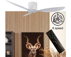 Plafondventilator Brezza 3 blad 132 cm wit - stilste ventilator 2025 – top kwaliteit - energie zuinig – met remote - ventilator voor laag plafond - 6 snelheden – beste alternatief voor airco - zomer en winter stand – witte ventilator