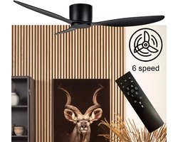 Plafondventilator Brezza 3 blad 132 cm zwart - stilste ventilator 2025 – top kwaliteit - energie zuinig – met remote - ventilator voor laag plafond - 6 snelheden – beste alternatief voor airco - zomer en winter stand – zwarte ventilator