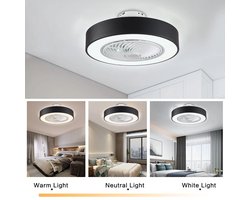 Plafondventilator | LED | Dimbaar | 3 Snelheden | 55 cm | Moderne Lamp | Plafondlamp | Ventilatorlamp | Zwart | Woonkamerlamp