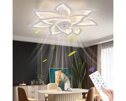 Plafondventilator - Lotus - Met Verlichting - Plafond Ventilator Lamp - LED Verlichting - Met Afstandsbediening - Dimbaar - Smart Lamp - Wit