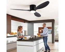plafondventilator met lamp Ø105cm met 3 bladen – zwart design – energiezuinig – afstandsbediening inbegrepen – geschikt voor lage plafonds – 6 snelheden – zomer- en winterstand – topkwaliteit alternatief voor airco
