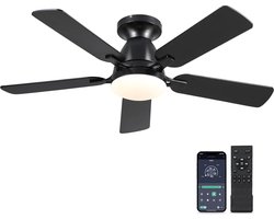 Plafondventilator Met Lamp - Ø127cm - Met 5 Bladen – Zwart Design – Energiezuinig – Afstandsbediening & Bluetooth APP – 6 snelheden – Zomer en Winterstand – Topkwaliteit Alternatief Voor Airco