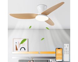 Plafondventilator met ledlicht, stil, plafondlamp, ventilator met afstandsbediening, 107 cm, omkeerbaar, DC-ventilator, 6 snelheden, timer voor eetkamer, woonkamer