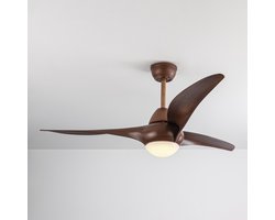 Plafondventilator met LEDs en aanpasbare kleurtemperatuur in donkerbruine houtoptiek - Wieke