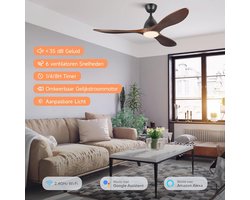 Plafondventilator met licht en afstandsbediening, 132 cm, compatibel met Alexa en Google, binnen en buiten, omkeerbaar en geschikt voor slaapkamer en terras