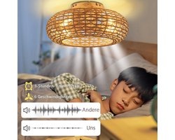 Plafondventilator met Licht en Afstandsbediening - Stille Zwenkventilator met Rotan Frame voor Woonkamer en Slaapkamer