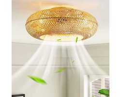 Plafondventilator met Verlichting – Bamboe Look – Ø50cm – Transparante Bladen – Met Afstandsbediening