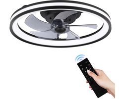 Plafondventilator met verlichting - LED plafondlamp met ventilator Inclusief Afstandsbediening - 6 snelheden - dimbaar - Zwart & Wit