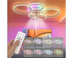 Plafondventilator Ø100 cm - Met Verlichting - RGB - 12 Kleuren - Met Afstandsbediening - 5 Ringen - Timer - Zomer/Winter functie - Wit - Woonkamer - Slaapkamer - Plafondlamp met ventilator