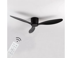 plafondventilator Ø132cm met 3 bladen – zwart design – energiezuinig – afstandsbediening inbegrepen – geschikt voor lage plafonds – 6 snelheden – zomer- en winterstand – topkwaliteit alternatief voor airco