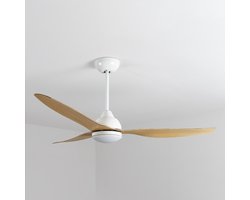 Plafondventilator Oiseau met dimbare LEDs en lichthouten bladen - houtoptiek