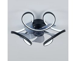 Plafondventilator - Plafondlampen - Plafond met ventilator - Armatuur - Verlichting - Diameter 50 cm - Zwart - Designstuk - Kleur traploop instelbaar -Met afstandsbediening - App - Woonkamer - Slaapkamer - Studeerkamer