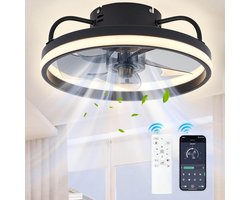 Plafondventilator - Plafondventilator met Verlichting - Plafondventilator Afstandsbediening - Dimbaar - 33cm - Zwart