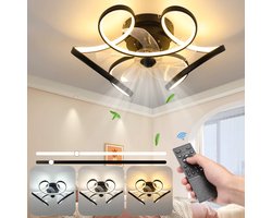 Plafondventilator - Zwart - Smart Lamp - Dimbaar - 50 cm - 6 Standen Ventilator - Keuken Lamp - Woonkamer Lamp - Moderne Lamp - Slaapkamer Lamp Ventilator